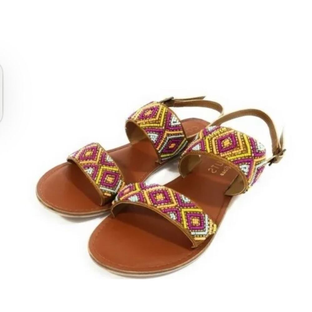 Coconuts by Matisse Multicolor Beaded Tribal Print Boho Sandals